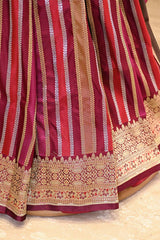 Brown Semi-Katan Silk Saree with Gold & Silver Stripes and Rich Zari Pallu