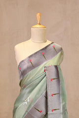 Pastel Green Semi Tissue Paithani Saree with Meenakari Floral Butta