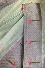 Pastel Green Semi Tissue Paithani Saree with Meenakari Floral Butta