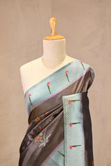 Smoky Grey Semi Tissue Paithani Saree with Meenakari Floral Butta
