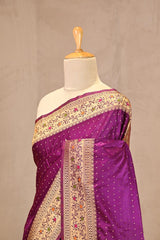 Bright Purple Semi Satin Silk Saree With Meenakari