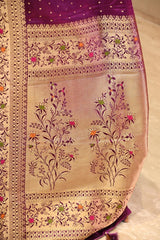 Bright Purple Semi Satin Silk Saree With Meenakari