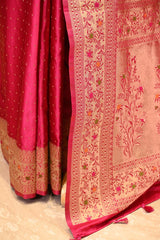 Fuscia Pink Semi Satin Silk Saree With Meenakari