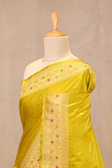 Chartreuse Green Semi Satin Silk Saree With Meenakari
