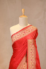 Red Semi Satin Silk Saree With Meenakari