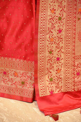 Red Semi Satin Silk Saree With Meenakari