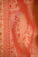 Red Semi Satin Silk Saree With Meenakari
