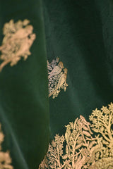 Bottle Green Semi satin Silk Saree with Golden Bird Butas