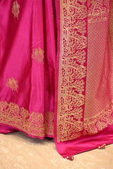 Rani Pink Semi Satin Silk Saree with Golden Bird Butas