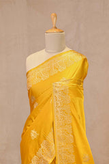 Yellow Semi satin Silk Saree with Golden Bird Butas