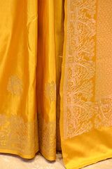 Yellow Semi satin Silk Saree with Golden Bird Butas