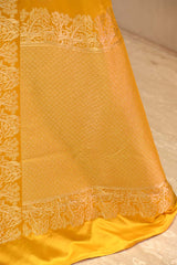 Yellow Semi satin Silk Saree with Golden Bird Butas