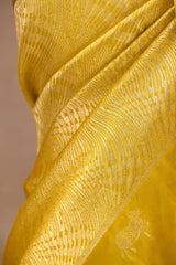 Light Green Viscose Saree with Golden Wave Texture And Pichwai Border