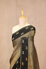 Black Viscose Saree with Golden Wave Texture And Pichwai Border