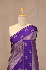Royal Purple Viscose Saree with Gold Wave Texture And Pichwai Border