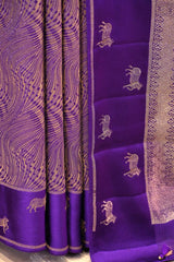 Royal Purple Viscose Saree with Gold Wave Texture And Pichwai Border