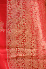 Red Viscose Saree with Gold Wave Texture And Pichwai Border
