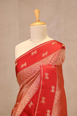 Red Viscose Saree with Gold Wave Texture And Pichwai Border