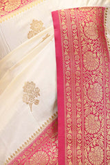 White Semi Satin Silk Saree with Contrast Border & Pallu