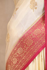 White Semi Satin Silk Saree with Contrast Border & Pallu