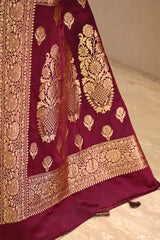 Mustard Yellow Semi Satin Silk Saree With Contrast Border & Pallu
