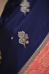 Dark Blue Semi Satin Silk Saree with Red Contrast Pallu