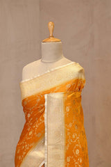 Turmeric Yellow Semi-satin Saree With Gold Zari Floral Jaal