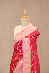 Rani Pink Semi-satin Saree with Gold Zari Floral Jaal