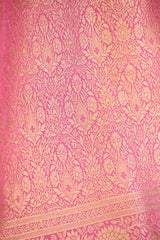 Rani Pink Semi-satin Saree with Gold Zari Floral Jaal