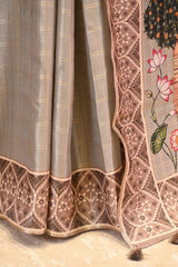 Grey Semi-Tusser Saree with Royal Heritage Pallu
