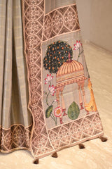 Grey Semi-Tusser Saree with Royal Heritage Pallu