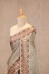Grey Semi-Tusser Saree with Royal Heritage Pallu
