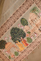 Grey Semi-Tusser Saree with Royal Heritage Pallu