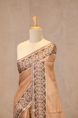 Golden-Beige Semi-Tusser Saree with Royal Heritage Pallu