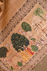 Golden-Beige Semi-Tusser Saree with Royal Heritage Pallu