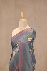 Steel Blue Semi Silk Saree with Ethereal Floral Vines