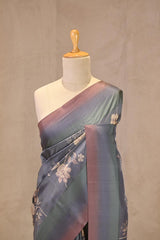 Steel Blue Semi Silk Saree with Ethereal Floral Vines