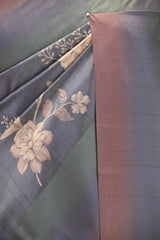 Steel Blue Semi Silk Saree with Ethereal Floral Vines