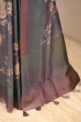 Steel Blue Semi Silk Saree with Ethereal Floral Vines