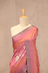 Vintage Rose Semi Silk Saree with Ethereal Floral vines