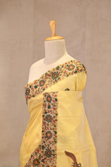 Yellow kota Check Saree with Kalamkari Printed Border & Pallu