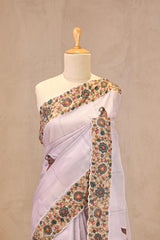 Lavender kota Check Saree with Kalamkari Printed Border & Pallu