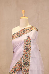 Lavender kota Check Saree with Kalamkari Printed Border & Pallu