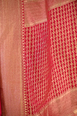 Magenta Pink Semi Satin Silk Saree with Bird Motif Gold Zari Weaving