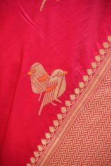 Magenta Pink Semi Satin Silk Saree with Bird Motif Gold Zari Weaving