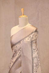 Taupe Grey Semi Tusser Saree with Floral Digital print