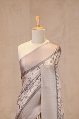 Taupe Grey Semi Tusser Saree with Floral Digital print