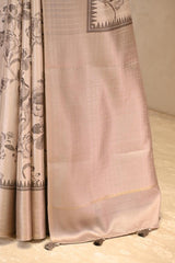 Taupe Grey Semi Tusser Saree with Floral Digital print
