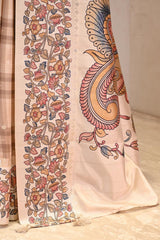 Beige Semi Silk Saree With Kalamkari Print