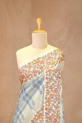 Sky Blue Semi Silk Saree With Kalamkari Print